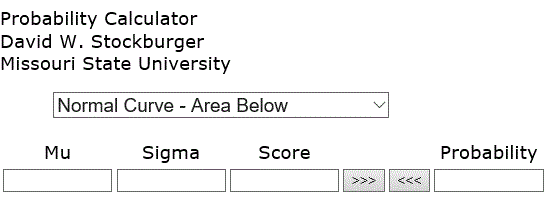  The initial screen of the probability calculator.