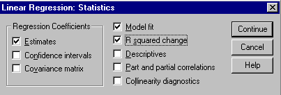  Selecting the R squared change option in the SPSS Regression command.